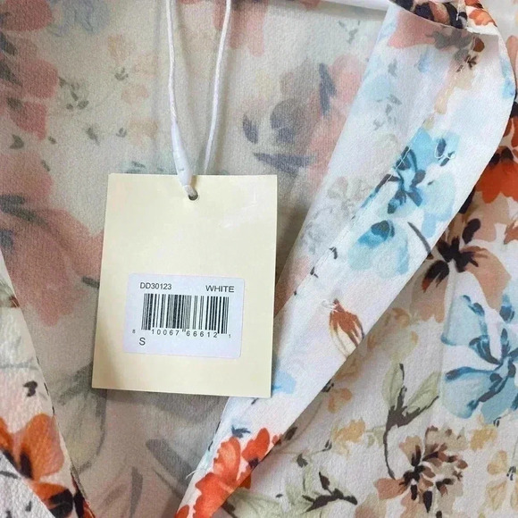 To My Lovers Sheer Floral Dress Women's Size Small Long Sleeve White Blue - Picture 5 of 10